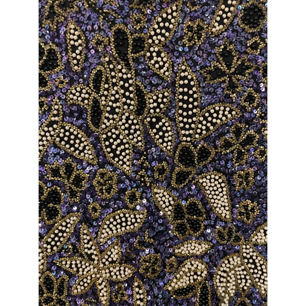 Vtg Stenay Purple Gold Floral Beaded Silk Evening Crop Jacket Bolero Glam XL - Picture 14 of 14